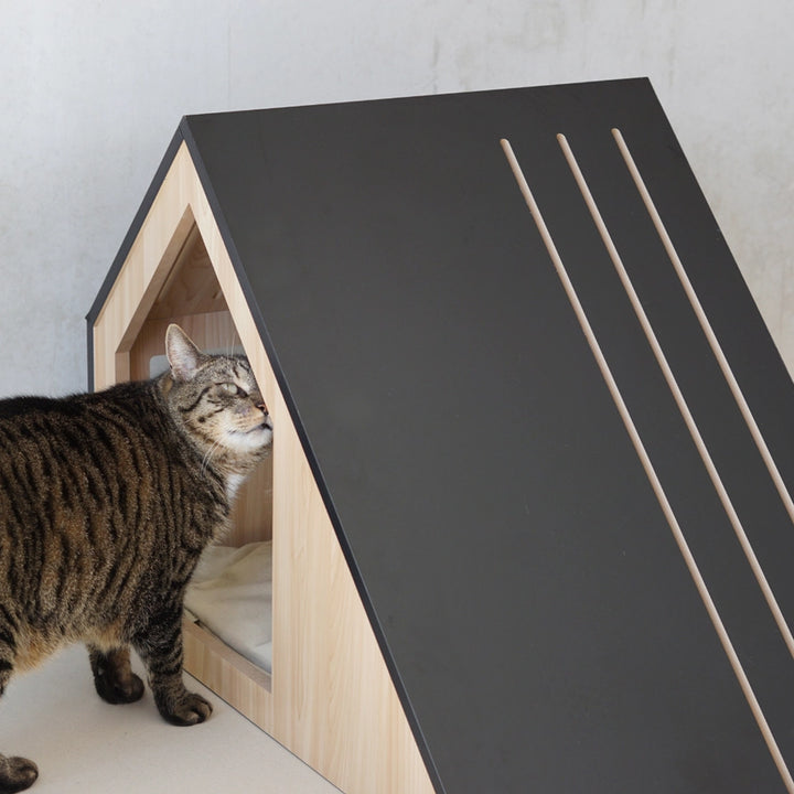 Dřevěný domeček pro kočky a malé psy – černý, 75 × 50 × 53 cm