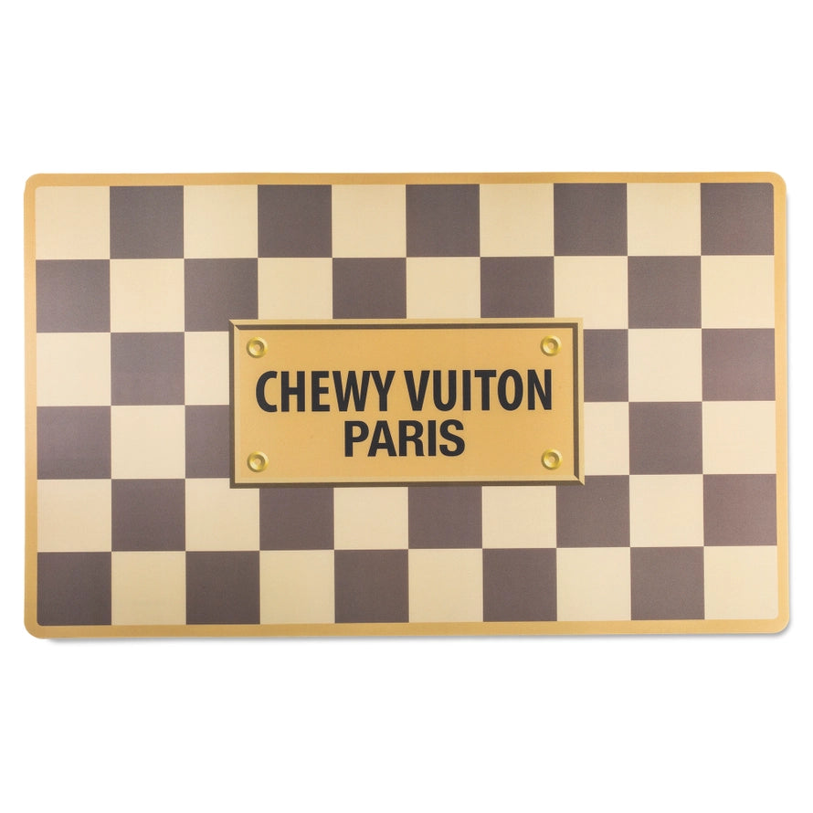 Chewy Vuiton podložka pod misku – béžový kostičkovaný vzor
