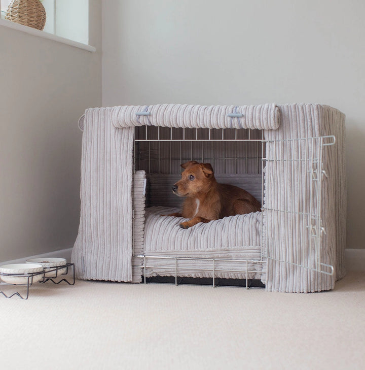 Psí klec s plyšovým setem – světle šedá