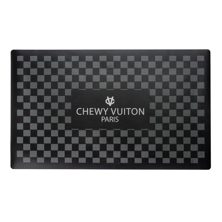 Chewy Vuiton podložka pod misku – černý kostičkovaný vzor