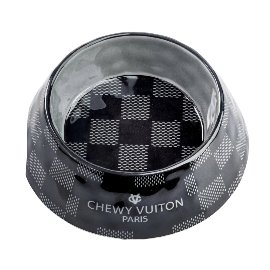 Chewy Vuiton miska pro psy – černý kostičkovaný vzor
