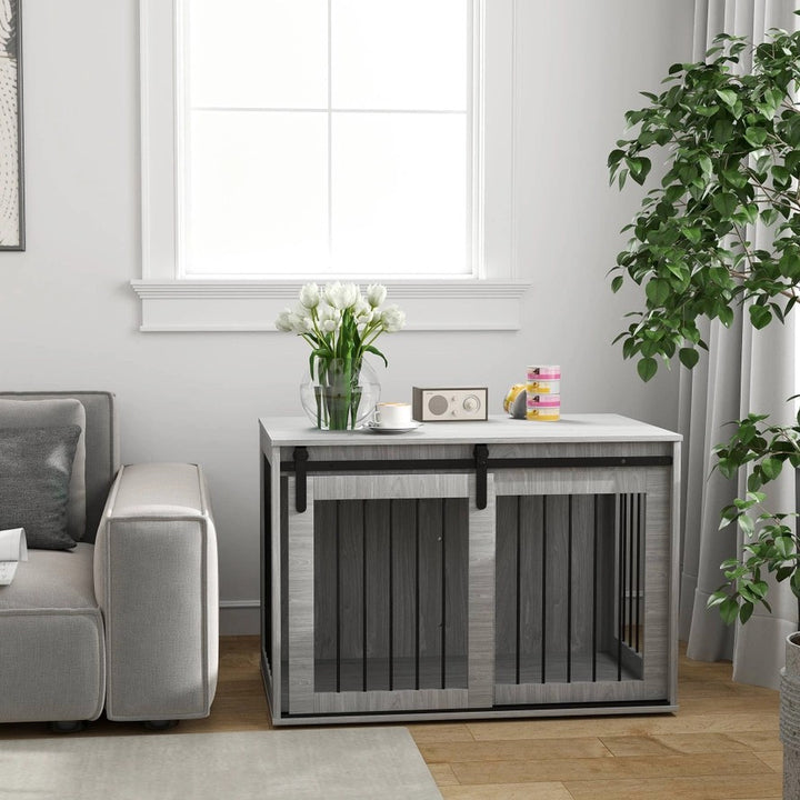 Psí klec se posuvnými dveřmi a ventilací – šedá