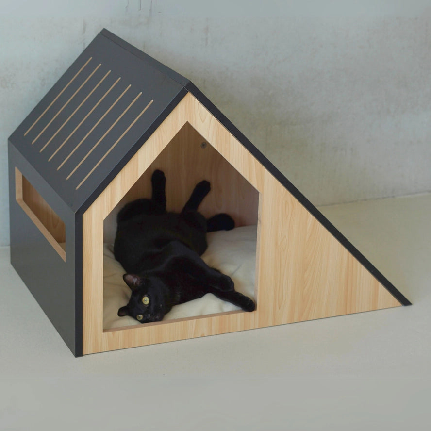 Dřevěný domeček pro kočky a malé psy – černý, 75 × 50 × 53 cm