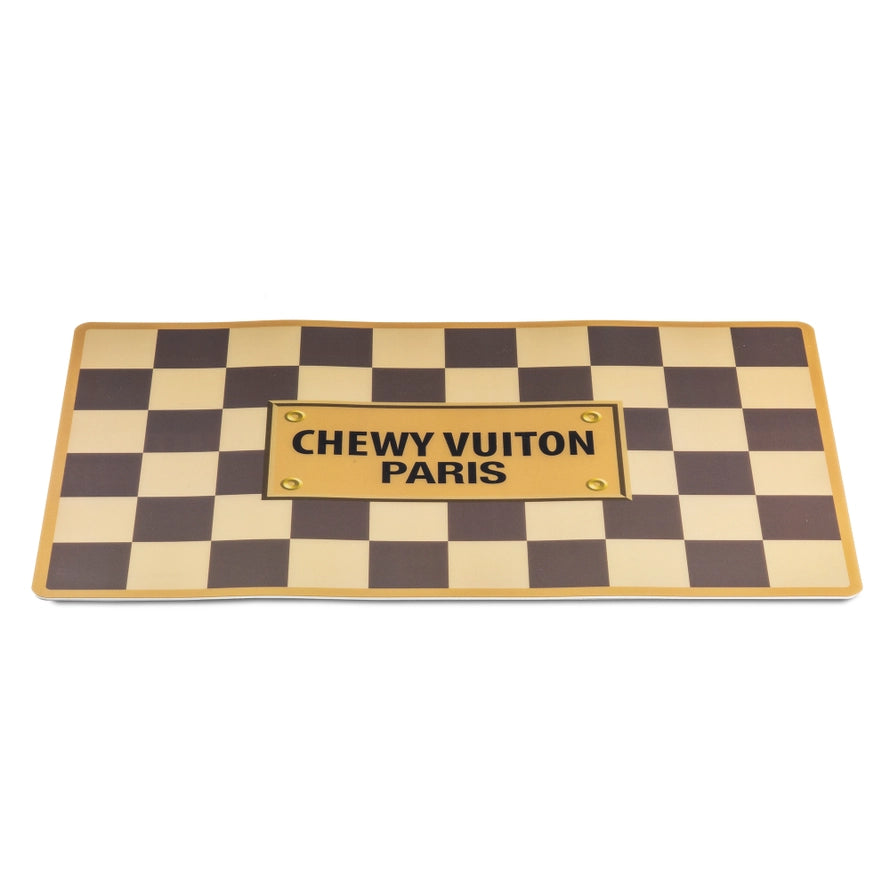 Chewy Vuiton podložka pod misku – béžový kostičkovaný vzor
