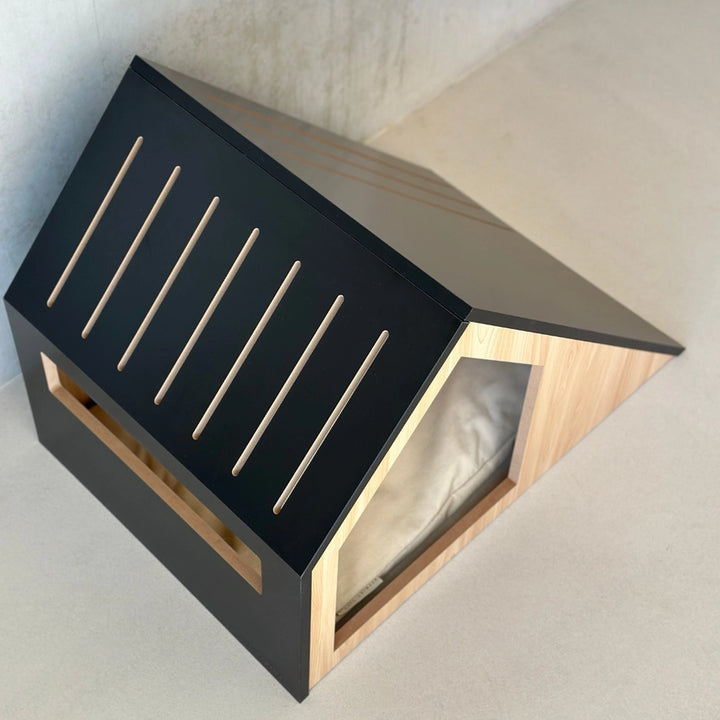 Dřevěný domeček pro kočky a malé psy – černý, 75 × 50 × 53 cm