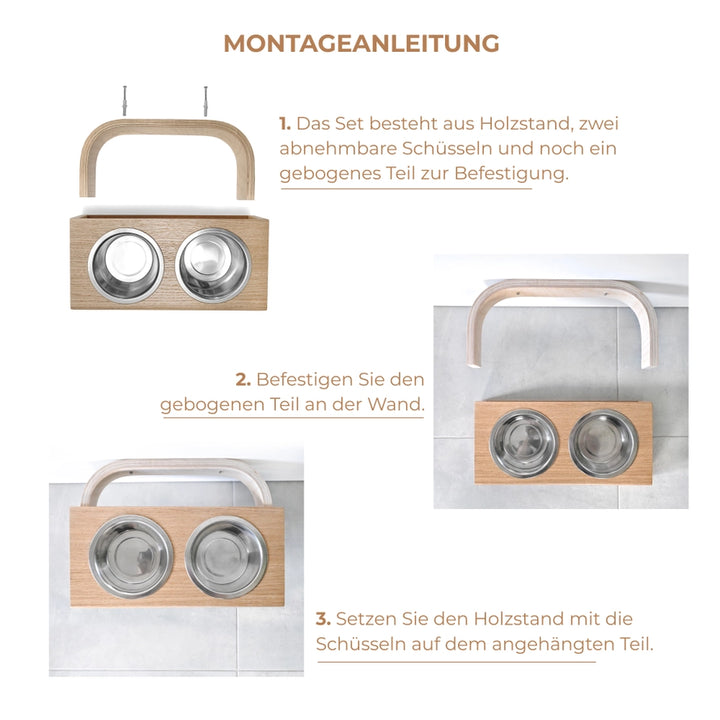 Nástěnný stojan na misky pro psy a kočky – dub